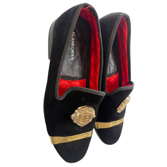 Elanroman Velvet Gold Detail Slip On Men's Shoes Size 40 EU 7 US Loafers Fashion - Picture 3 of 6